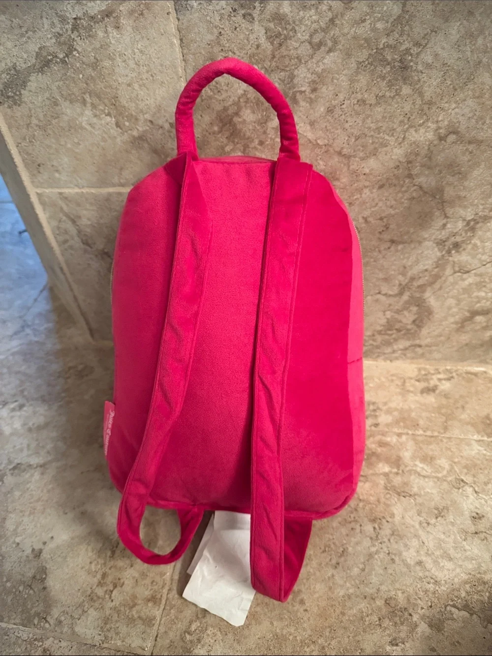 NWOT juicy couture backpack pillow Plush Quilted Pink decor  -small Flaw